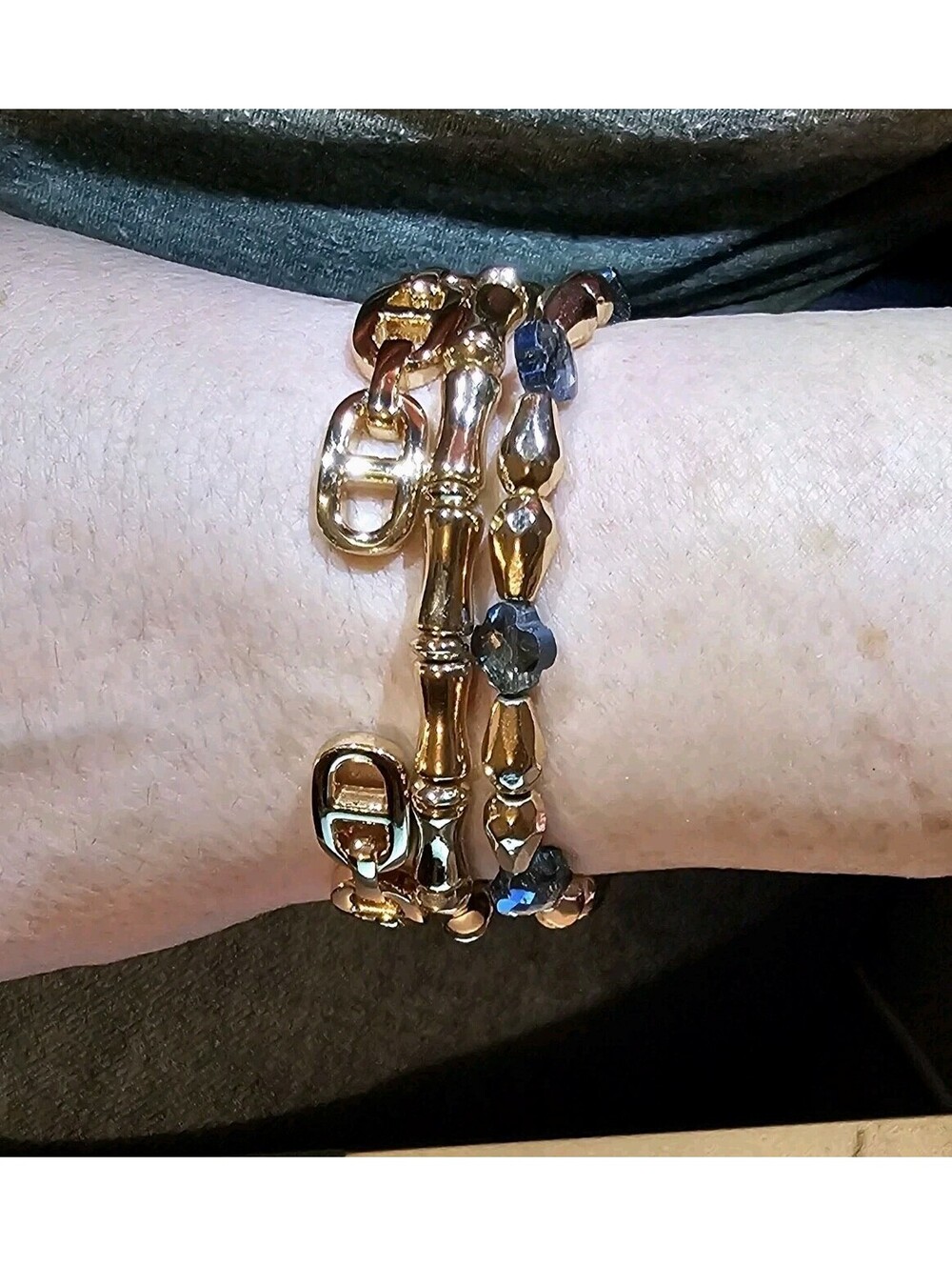 3 NWOT Bracelets Stack Set Stretch Cuff Clover Crystal Bamboo NWOT BP